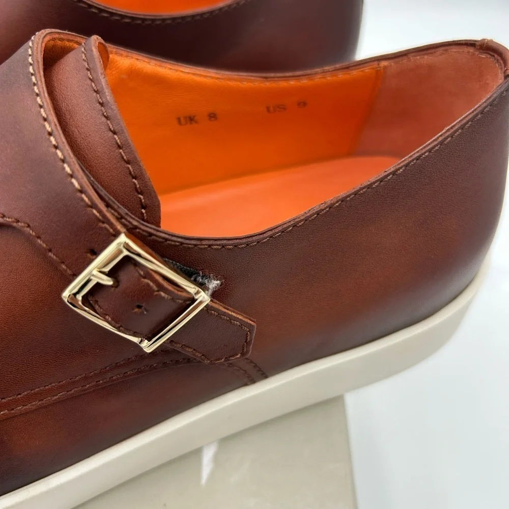 Men's Santoni bankable double Monk strap shoes size 9 US made in Italy